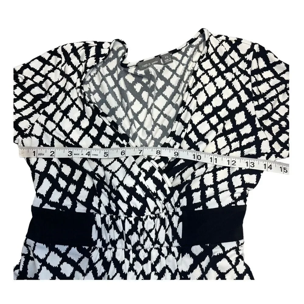 Apt. 9 Fit & Flare Dress Women Small Petite White Printed Stretch Belted Waist - Picture 6 of 9